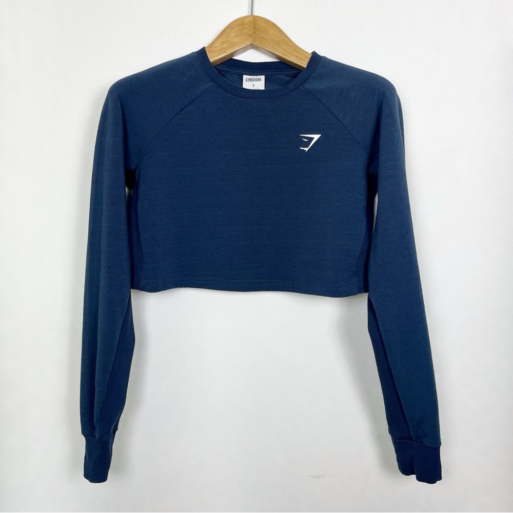 Gymshark Women’s Navy Blue‎ Long Sleeve Crop Top Sweatshirt Size Small